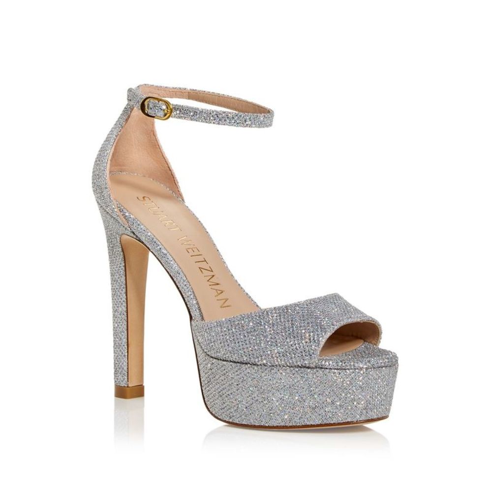 STUART WEITZMAN Womens Silver 1-1/2" Platform Disco Stiletto Heeled Sandal 6.5 B